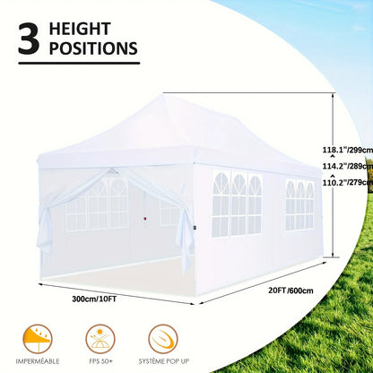 10x20 Pop up Canopy Heavy Duty Party Tent with 6 Removable Sidewalls, Waterproof Commercial Outdoor Gazebo for Wedding Events BBQ, Instant Sun Protection Shelter Multi-color Raised Roof Pavilion with 4 Sandbags Carrying Bag