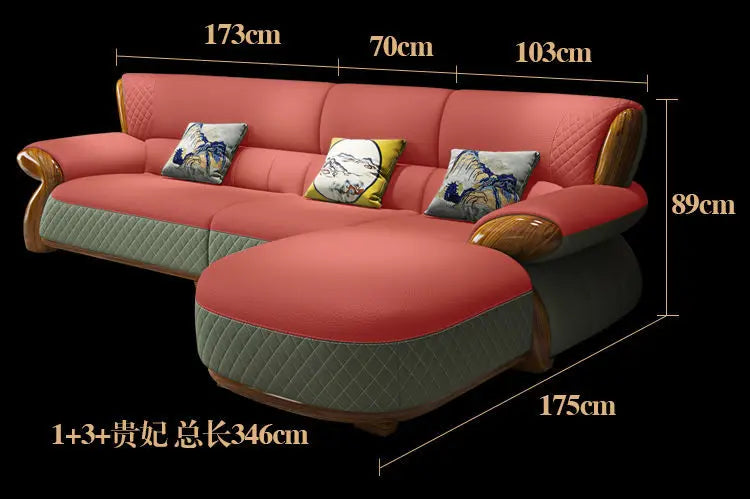 New leather sofa modern simple light luxury ebony solid wood new Chinese small apartment living room popular furniture