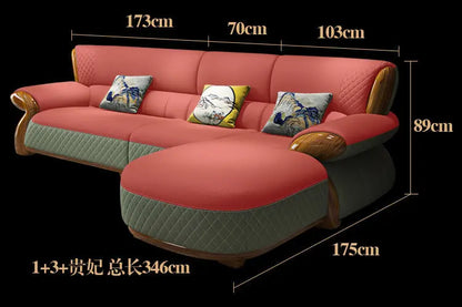 New leather sofa modern simple light luxury ebony solid wood new Chinese small apartment living room popular furniture