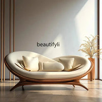 a3813  New Chinese-style solid wood sofa living room modern simple small apartment leather recliner sofa lazy chair