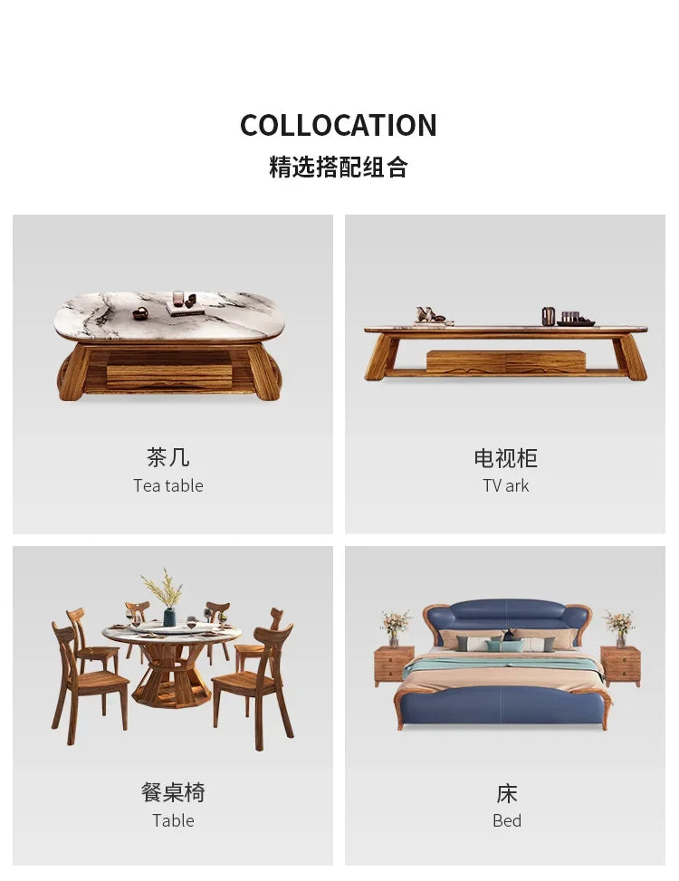 New Chinese Style Ugyen Wood Leather Sofa Large Apartment Combination New Furniture