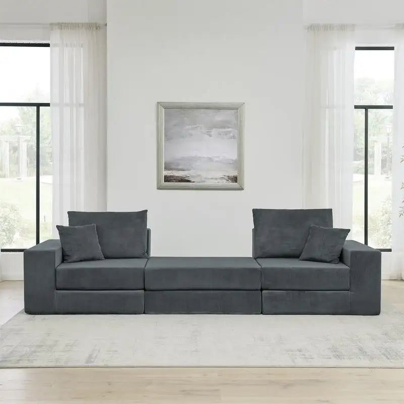 Modern Modular Cloud Sectional Sofa, L-Shaped Sleeper Couch with Removable Ottoman and Pillows for Living Room, Apartment,