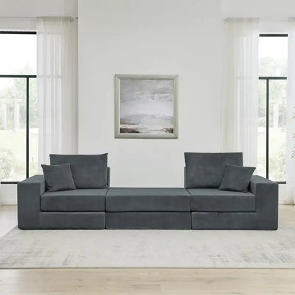 Modern Modular Cloud Sectional Sofa, L-Shaped Sleeper Couch with Removable Ottoman and Pillows for Living Room, Apartment,