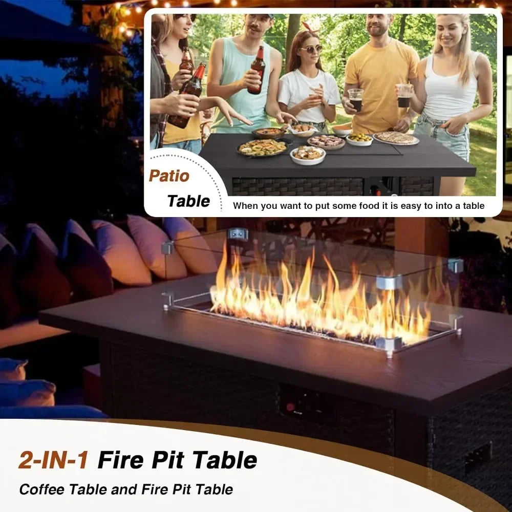 8 Piece Patio Furniture Sets with Fire Pit Table All Weather Outdoor Sectional PE Rattan Patio Conversation Sets with Cushions