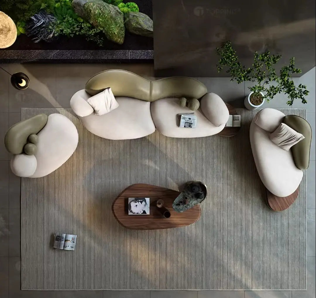 Modern leather sofa, high-end leather art villa, living room design sofa