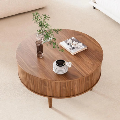 Mid Century Modern Fluted Lift Top Coffee Table with Storage, Ideal for Small Living Spaces, 31.5 High