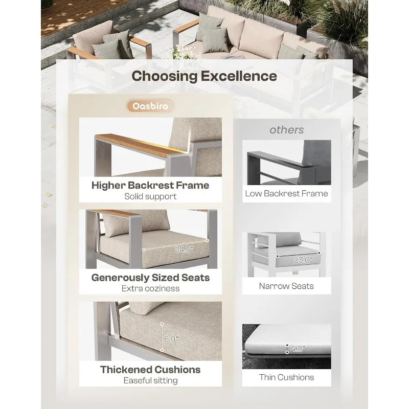 Aluminum Outdoor Patio Furniture Armchair, All-Weather Outdoor Patio Sofa with Washable Thick Cushion, Patio Sofa Couch Set of 2