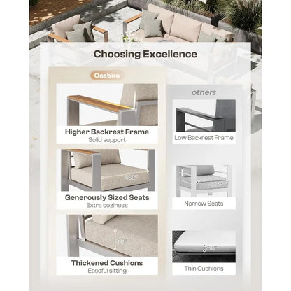 Aluminum Outdoor Patio Furniture Armchair, All-Weather Outdoor Patio Sofa with Washable Thick Cushion, Patio Sofa Couch Set of 2