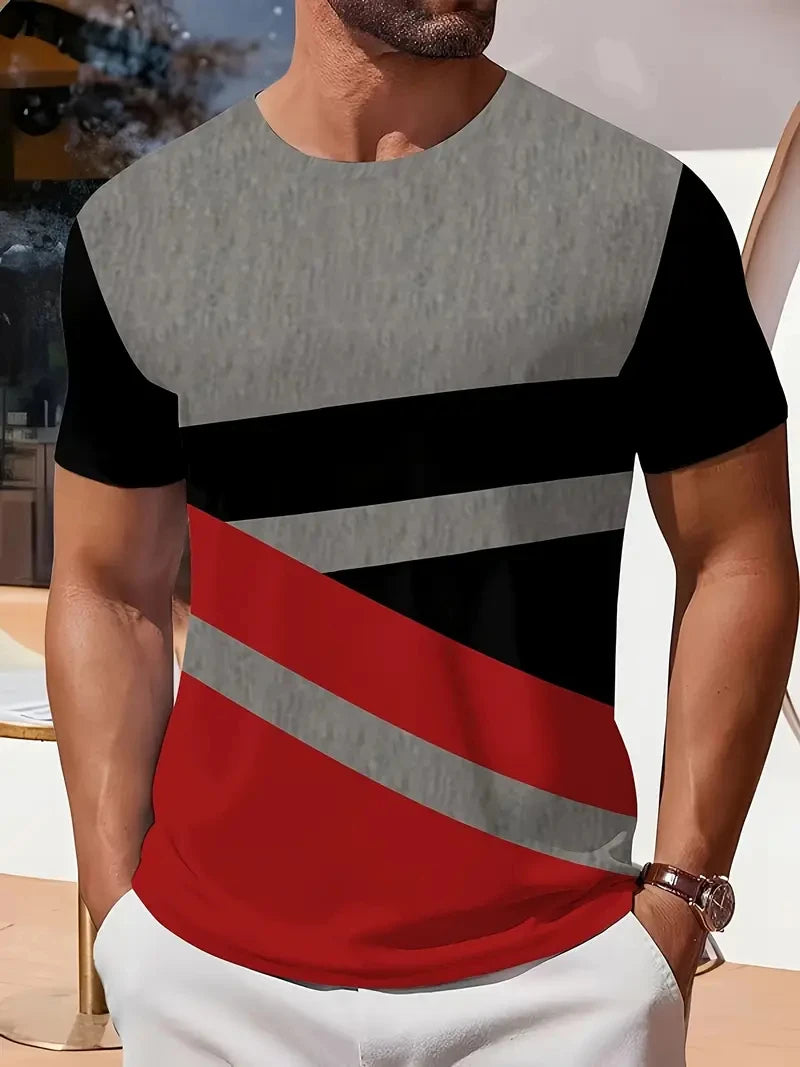 Outdoor Men's T Shirt Summer Fashion Casual Round Neck Short Sleeve Top Striped Printed Style Asian Size Men's Clothing T-shirt