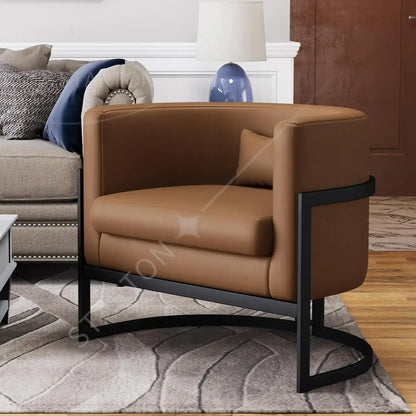Modern Barrel Armchair for Bedroom, Living Room, or Vanity Corner Velvet Upholstered Accent Chair with Gold Frame