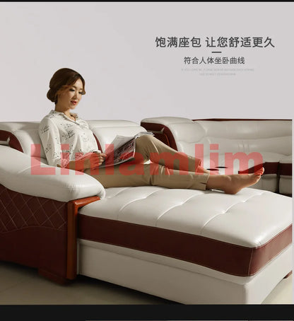 Luxury U-Shaped Genuine Leather Sofa Set with Recliner, Modern Sectional Couch with Storage and Cup Holders for Living Room
