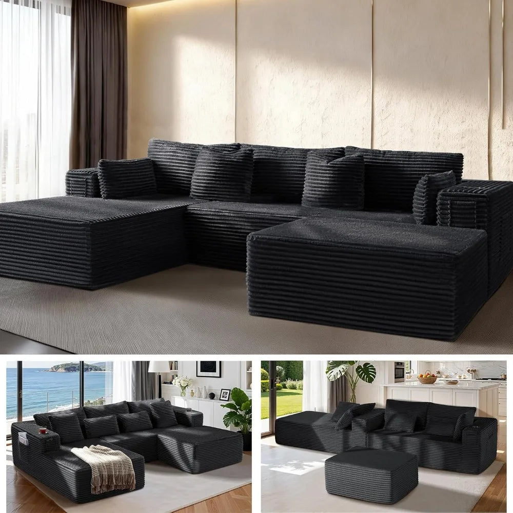 108-inch Cloud Corner Sofa, Comfortable U-Shaped Frameless Sofa, Extra-Deep Seat, Minimalist Modular Sofa