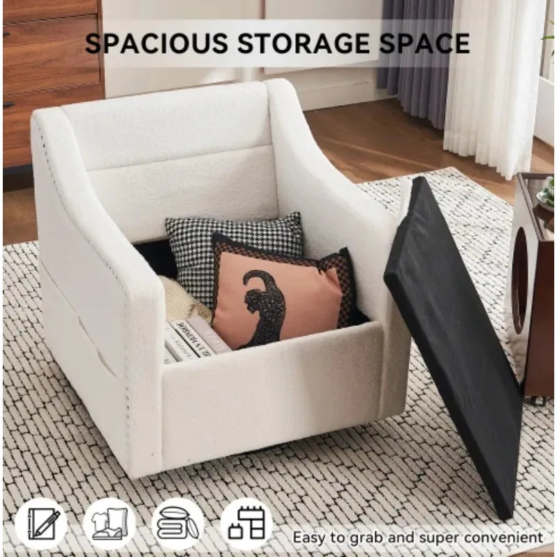 Teddy Fabric Swivel Accent Chair Single Sofa Chair with Upholstered One Back Pillow Armrest Rivets for Home Office Living Room