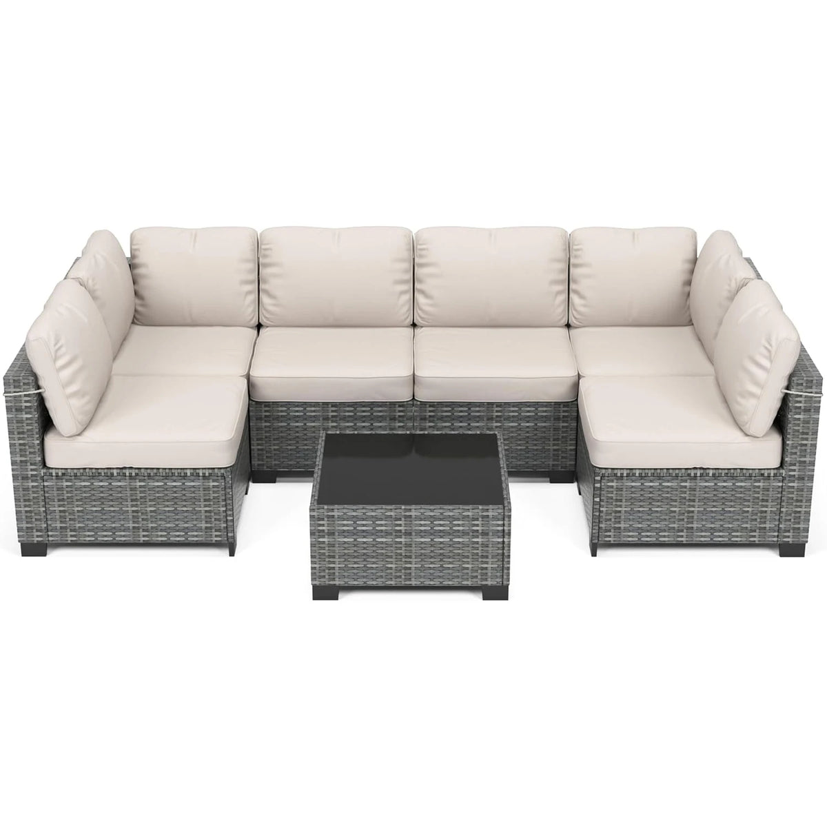 Outdoor Patio Sectional Sofa Set with 5 Pieces, PE Wicker Furniture, Conversation Area with Washable Cushions