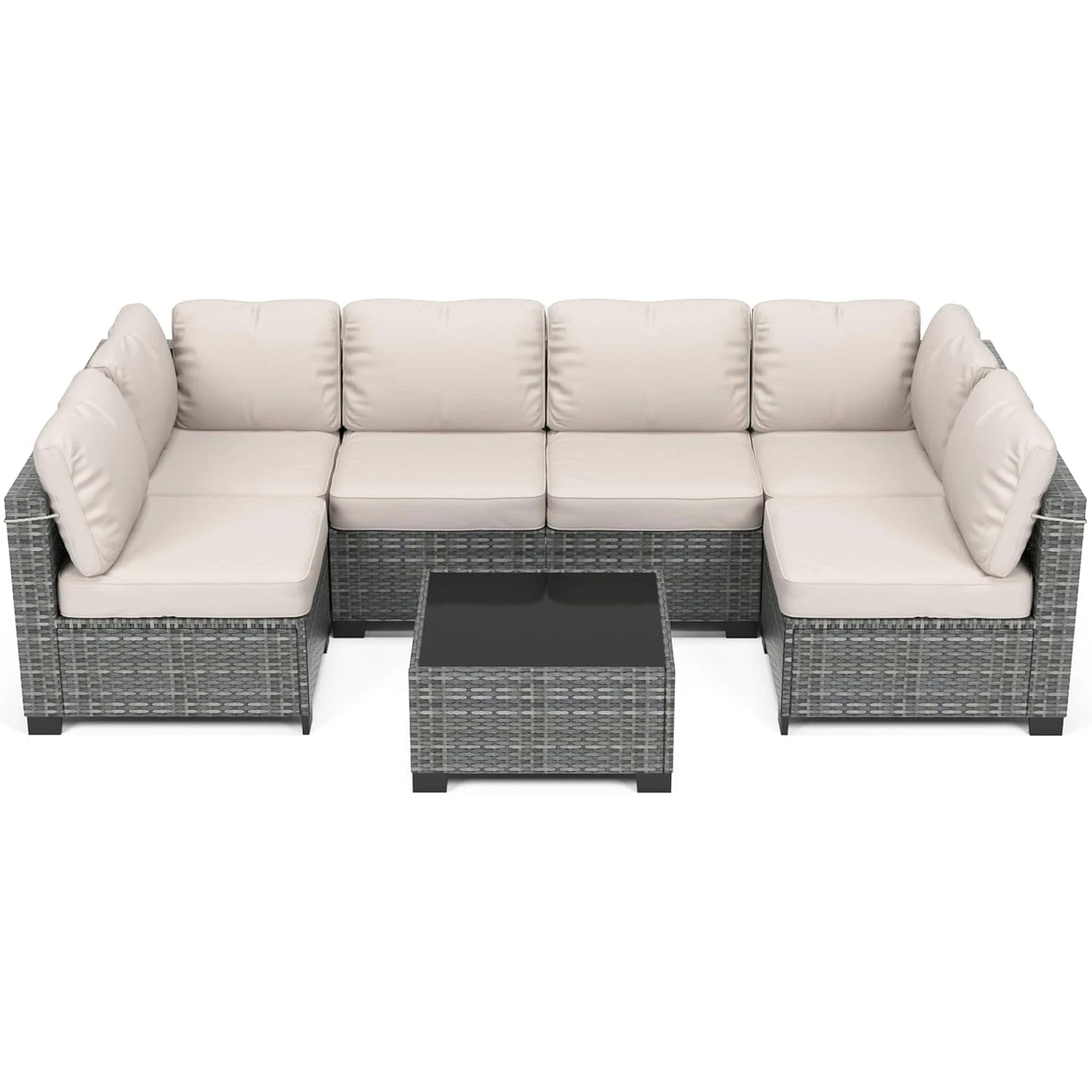 Outdoor Patio Sectional Sofa Set with 5 Pieces, PE Wicker Furniture, Conversation Area with Washable Cushions