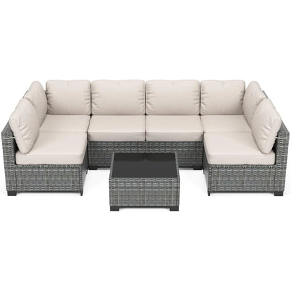 Outdoor Patio Sectional Sofa Set with 5 Pieces, PE Wicker Furniture, Conversation Area with Washable Cushions
