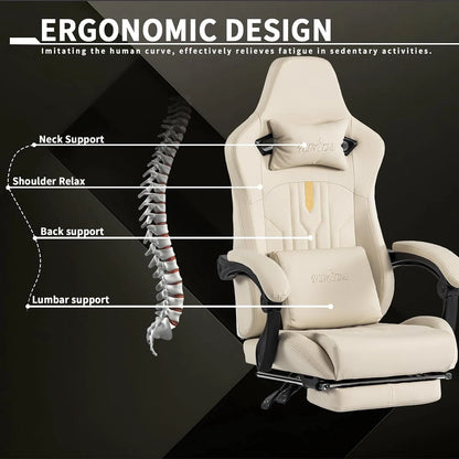 Adjustable Racing Ergonomic Gaming Computer Chair With Footrest & Massage Lumbar Cushion, Custom