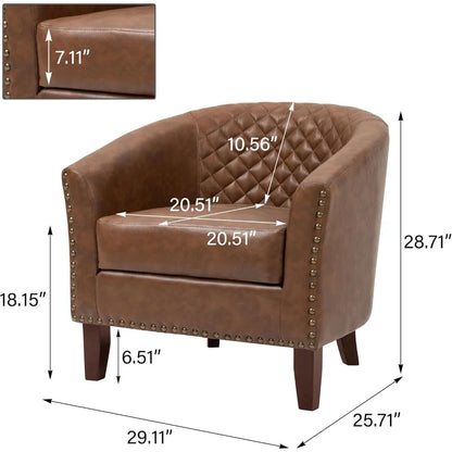 Modern Comfortable Armchair for Living Room - Faux Leather Club Chair with Accents, Ideal for Bedroom Reading and Relaxation