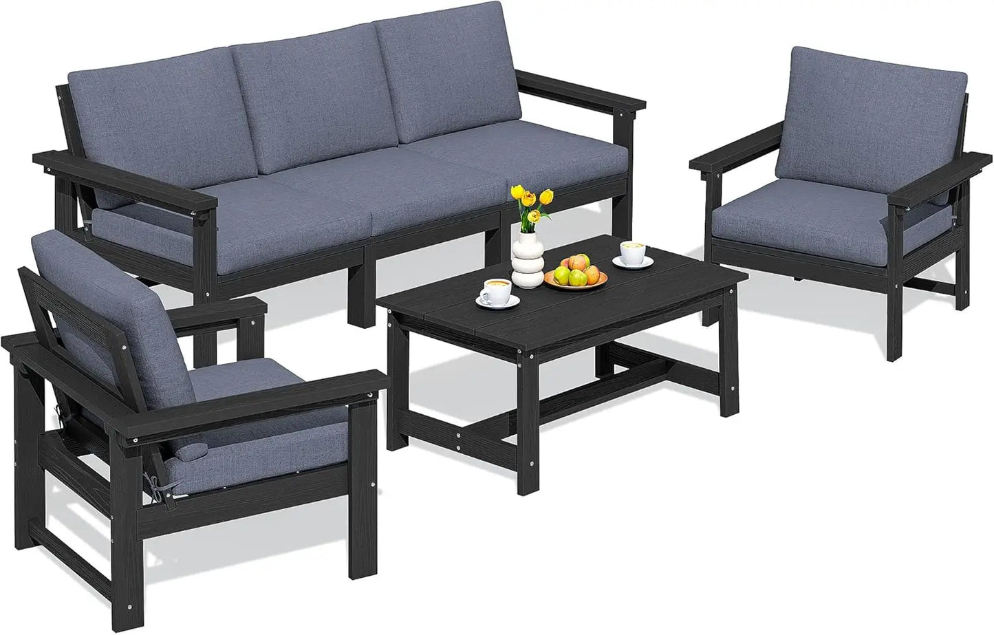HDPE Patio Conversation Set, 6-Piece Sectional Outdoor Furniture Set, All Weather Outdoor Couch Set Patio Furniture Set