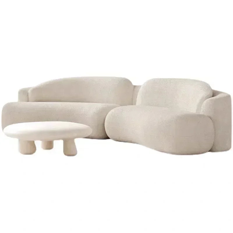 l # Nordic Stylish Cloud-Shape White Fabric Luxury Sofa Set with Coffee Table Creative Modern Home Living Room Furniture for Hot