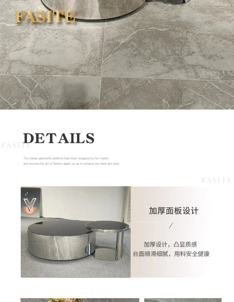 Italian mirror coffee table stainless steel small apartment tempered glass round combination design sense living room home
