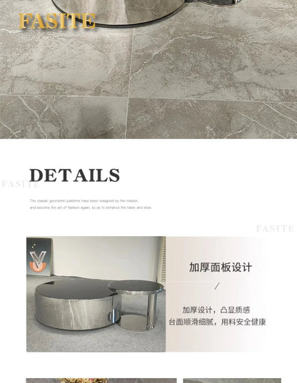 Italian mirror coffee table stainless steel small apartment tempered glass round combination design sense living room home