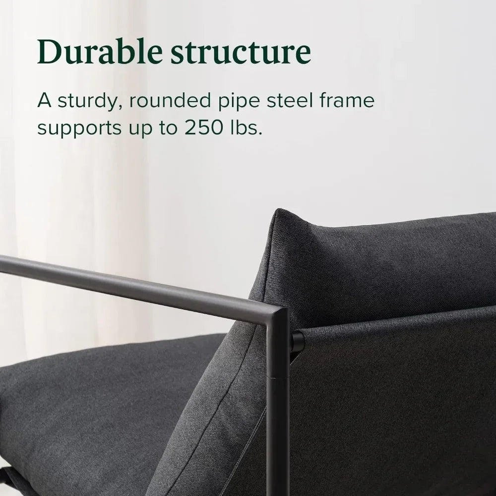 /Sling Accent Chair / Metal Framed Armchair with Shredded Foam Cushioning, Dark Grey