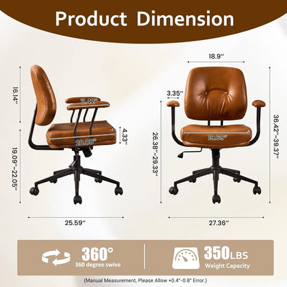 Mid Century Modern Office Chair,Mid Back Ergonomic Faux Leather Desk Chair with Lumbar Support,Rolling Swivel Task Computer Chai