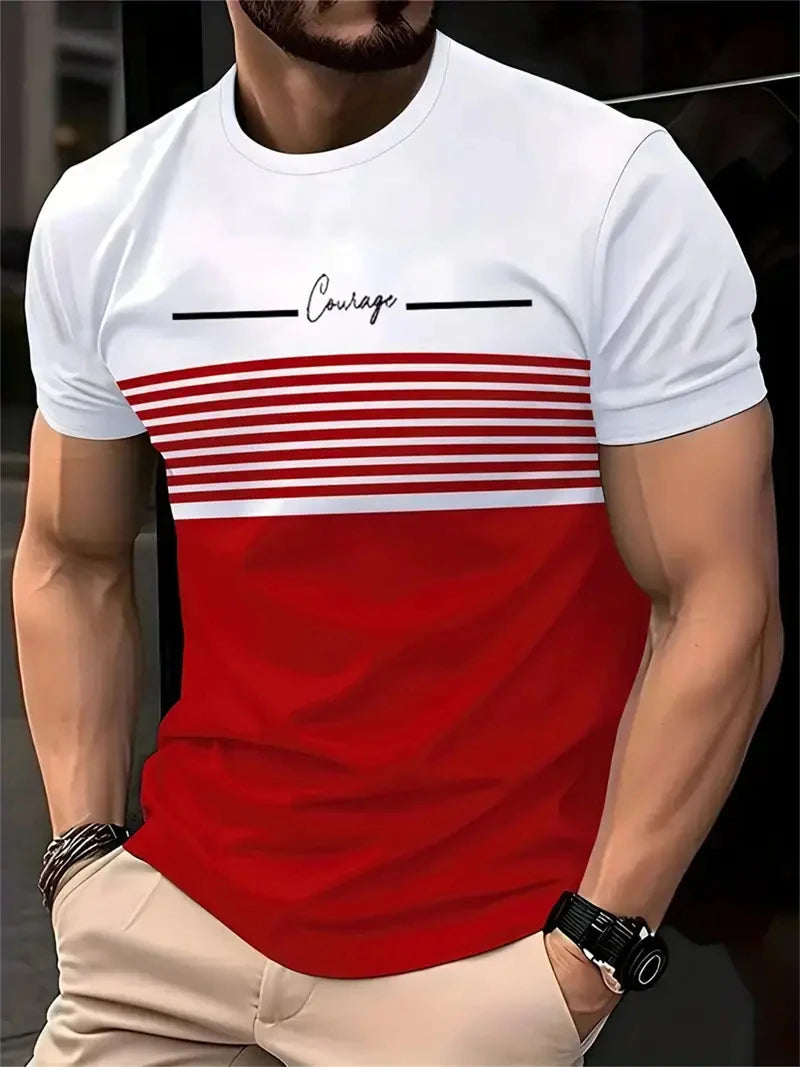 Outdoor Men's T Shirt Summer Fashion Casual Round Neck Short Sleeve Top Striped Printed Style Asian Size Men's Clothing T-shirt