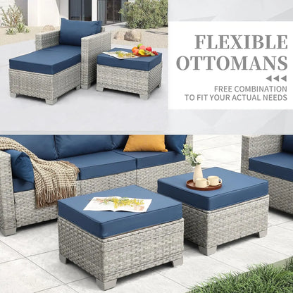 Patio Furniture Set 6 Piece PE Rattan Outdoor Conversation Sets Grey Wicker Couch Sectional Sofa with Fire Pit Table, Custom