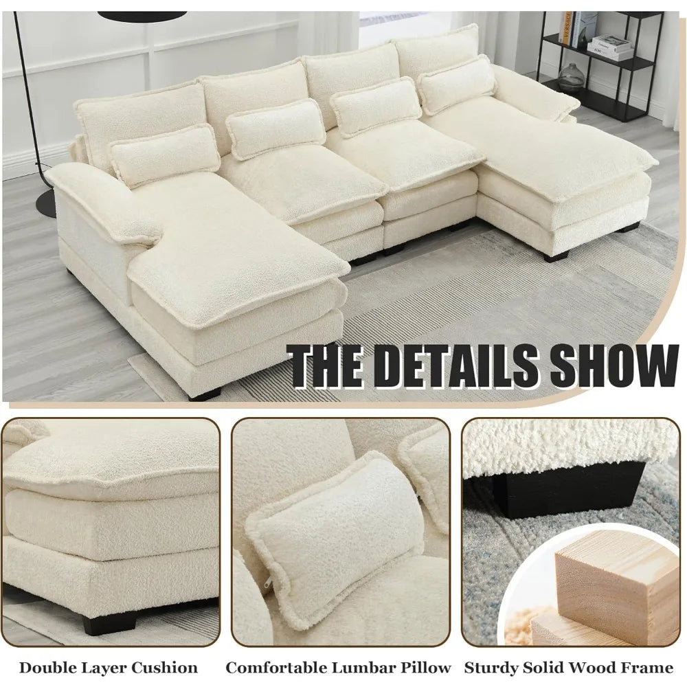 110'' U-Shaped Sectional Couch, Modern Chenille Extra Large Modular Sofa with 4 Cushions, Memory Foam Funiture Set with Double