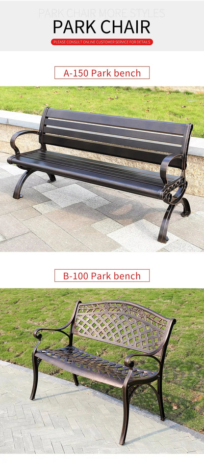 Cast Aluminum Bench Modern 150cm Outdoor Bench Chair Leisure Patio Bench Metal Benches Park Bench for Garden Outdoor Patio