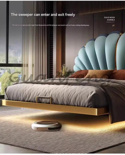 Floating Princess Bed European Genuine Leather Vintage Solid Wood Bed Light Luxury High Quality Cama De Casal Bedroom Furniture