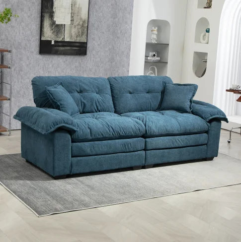 84 Convertible Modern Sofa Double Sofa Deep Seat with Two Cushions Memory Sponge Living Room Apartment Office Lounge - Black