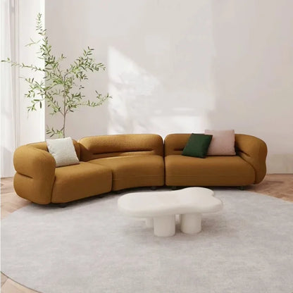 Cream style sofa, simple curved corner combination lamb wool sofa