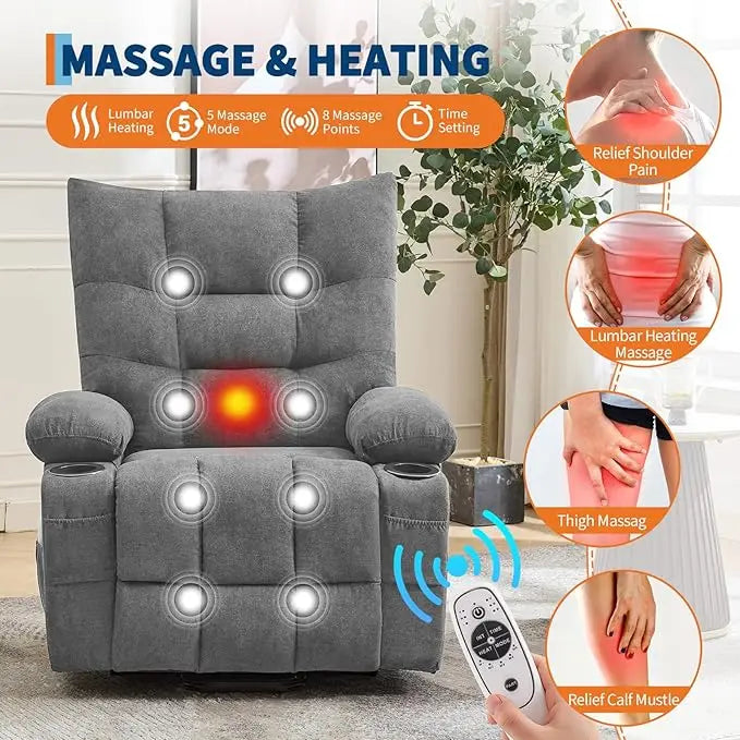 Power Lift Recliner Chair for Elderly - Electric Massage & Heat Recliner with 45° Assist Stand, Living Room Sofa for Small Space