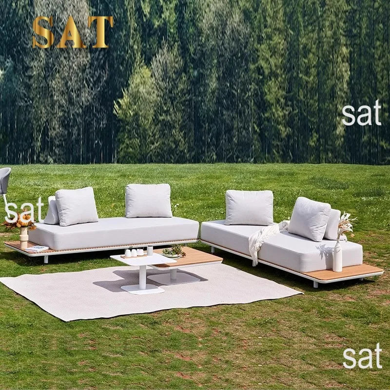 nvModern Simple Outdoor Patio Teak Aluminum Alloy Waterproof Corner Sofa Combination Outdoor Furniture&