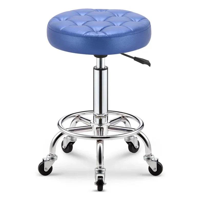 Black PU Leather Rolling Stool Round Swivel Stool with Wheels Height-Adjustable Seat for Salon Tattoo or Office Use