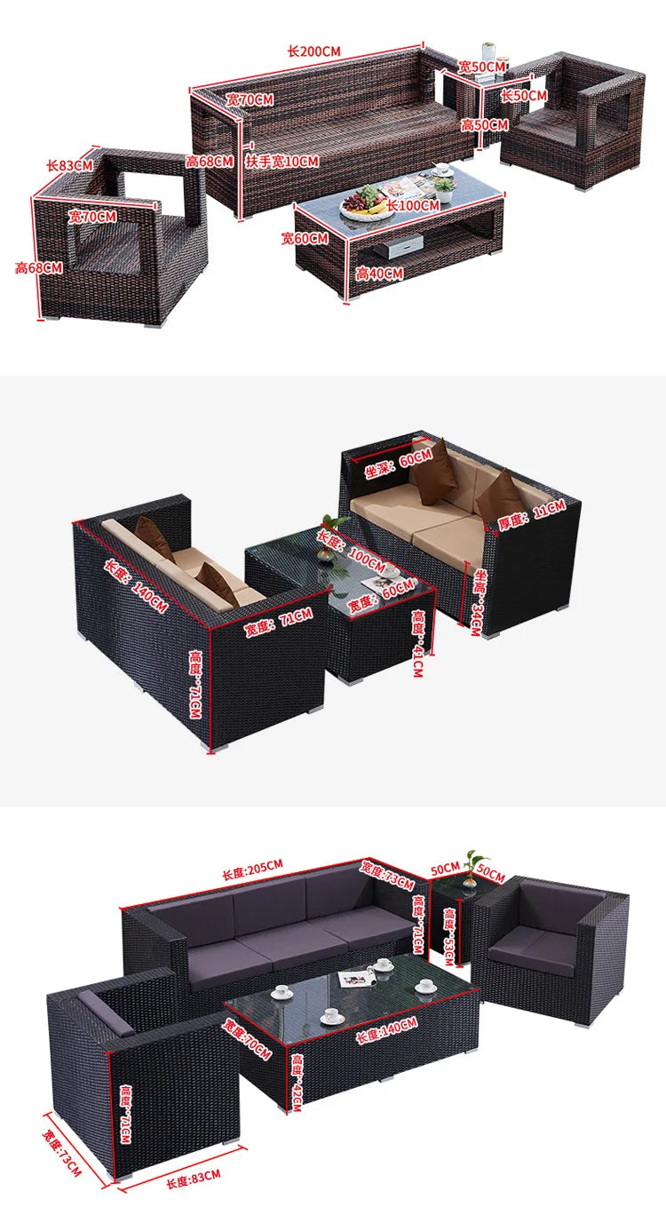 Outdoor courtyard, rattan sofa, booth, garden terrace, villa, rattan chair combination, leisure scenic spot, public place furnit