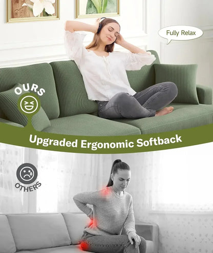 87in Green Sofa, Couches for Living Room No Tool Assembly, Modern Oversized Love Seat with 2 Pillows, Sofa Couch for Bedroom