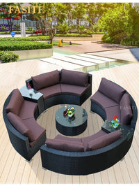 Outdoor round rattan sofa combination garden courtyard semi-circular rattan chair  hotel curved living room sofa