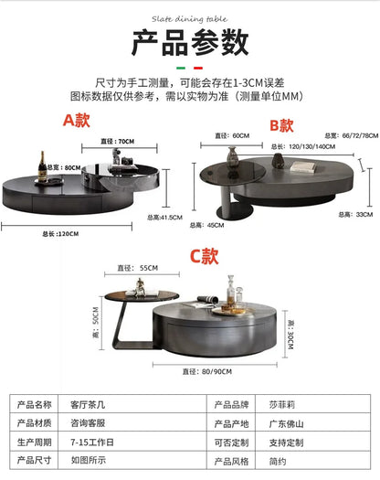 Italian Luxury Oval Coffee Tables Modern Minimalist Rotatable Center Coffee Table Set Stainless Steel Living Room Furniture FYCT