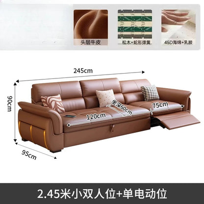 LH Electric Retractable Sofa Bed Dual-use Genuine Leather Small Apartment First Layer Cowhide Sofa