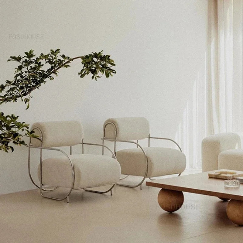 Minimalist Corduroy Living Room Chair - Single Sofa with Stainless Steel Design for Home and Balcony