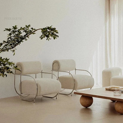 Minimalist Corduroy Living Room Chair - Single Sofa with Stainless Steel Design for Home and Balcony