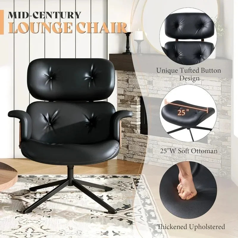 Mid Century Modern Chaise Lounge Chair with Ottoman - Classic Design for Comfort and Style