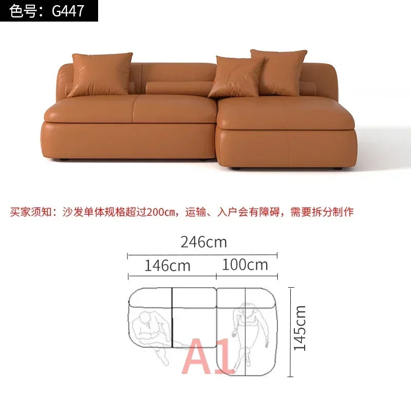 20031A Curved Leather Sofa First Layer Cowhide Semicircle Living Room Italian Modern Simple High-End Elegant