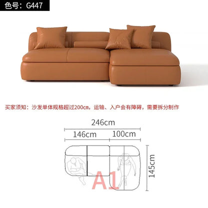 20031A Curved Leather Sofa First Layer Cowhide Semicircle Living Room Italian Modern Simple High-End Elegant
