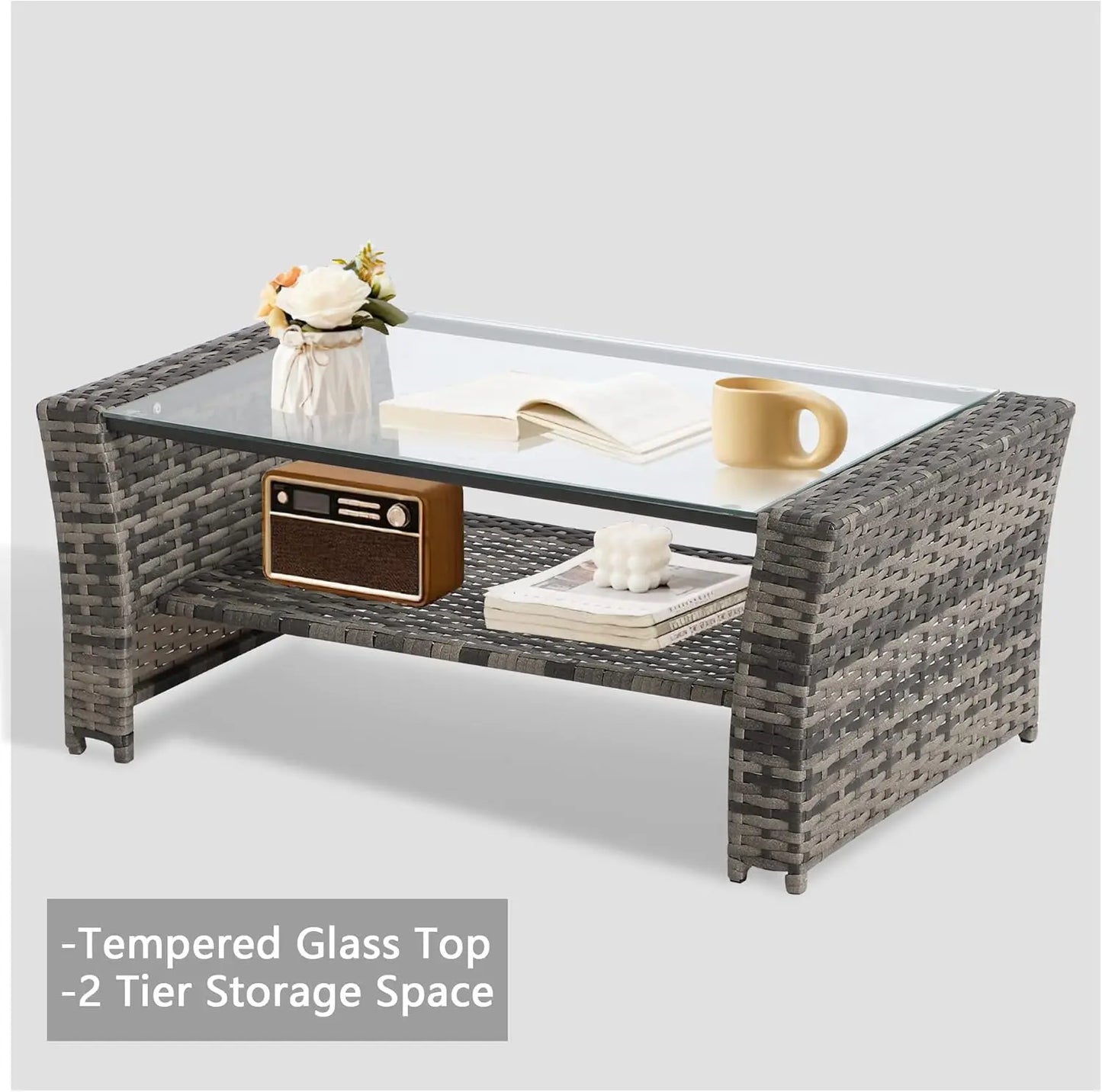 Cheap High Quality PE Rattan Sofa Set with Table for Outdoor Garden Resort Hotel Entertainment Party