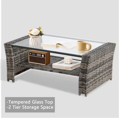 Cheap High Quality PE Rattan Sofa Set with Table for Outdoor Garden Resort Hotel Entertainment Party